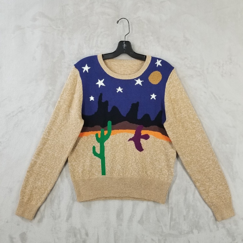 Coach 1941 Crewneck Sweater Women Large Desert Intarsia 100% Cotton Crew 2016